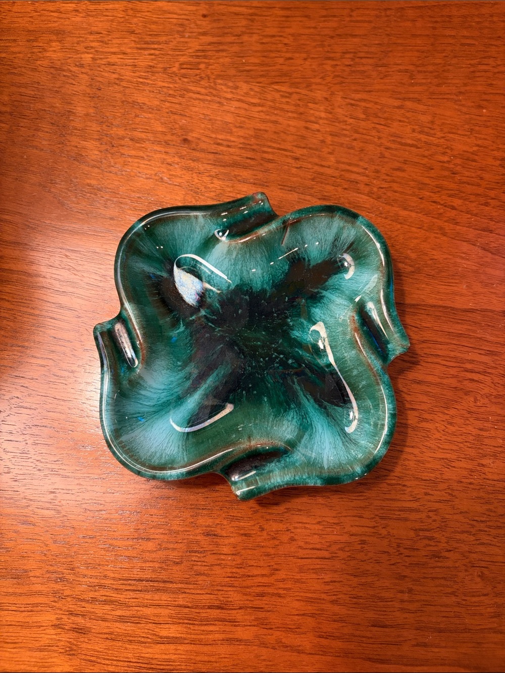 VTG Blue Mountain Pottery Pinwheel Ashtray Green Drip Glaze MCM Canada